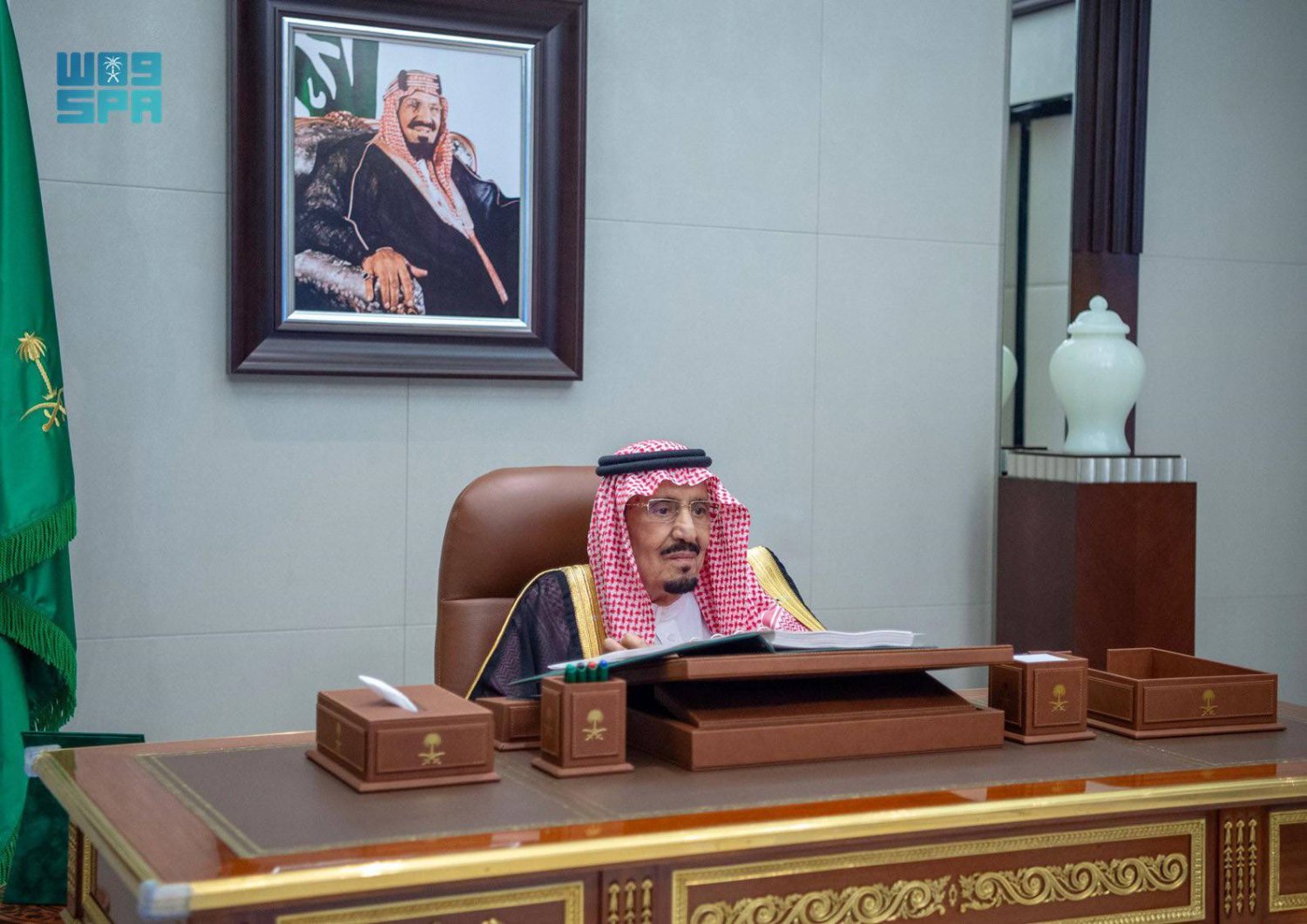 خادم الحرمين الشريفين الملك سلمان بن عبد العزيز يترأس جلسة مجلس الوزراء عبر الاتصال المرئي (واس)