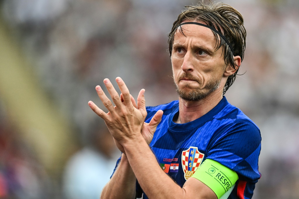 قائد كرواتيا لوكا مودريتش خلال مباراة الودية في كرة القدم ضد البرتغال. أويراس في 8 حزيران/يونيو 2024. (ا ف ب)