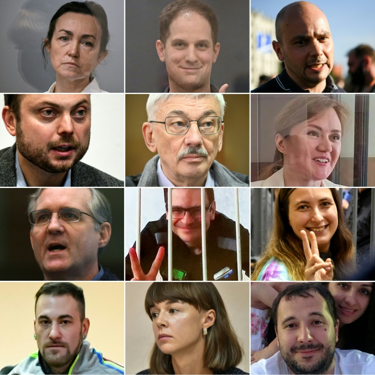صورة مجمعة للصحفيين والمعارضين والمواطنين الأجانب نشرتها روسيا (أ ف ب)   