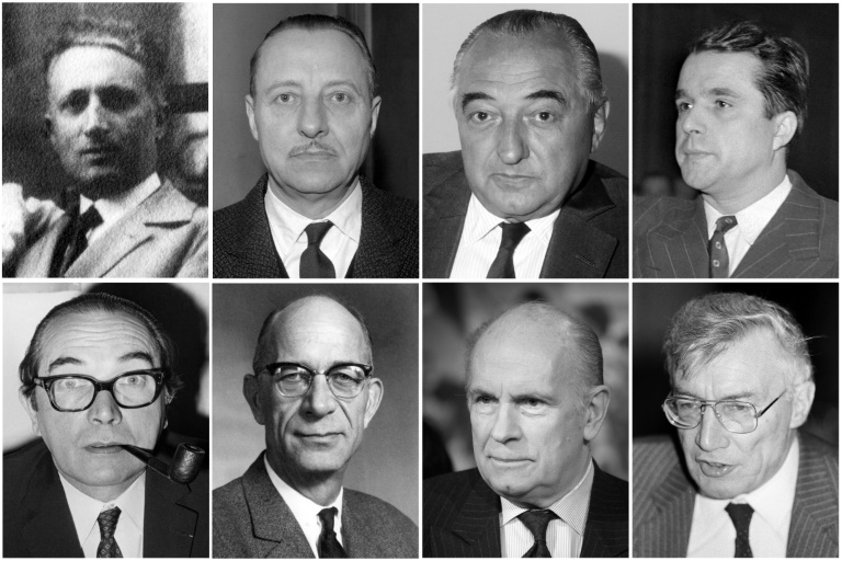 في 20 آب/أغسطس 1944، وضع ثمانية رجال اللبنة الأولى لوكالة فرانس برس: كلود مارسيال-بورجون، باسيل تيسيلين، جان لاغرانج، بيار كورتاد، ماكس أوليفييه لاكامب، فنسان لاتيف، جيل مارتينيه وكلود روسيل (أ ف ب)