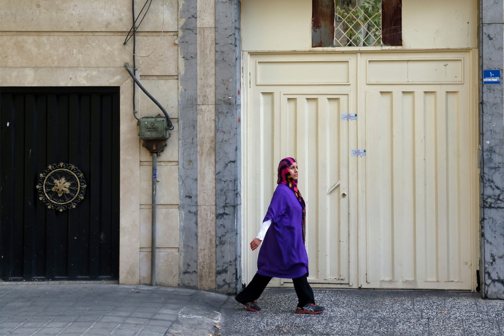 امرأة تعبر امام البوابة المغلقة للمعهد الالماني لتعليم اللغات في طهران في 20 آب/اغسطس 2024 (أ ف ب)   