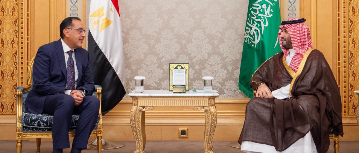 جانب من اللقاء بين ولي العهد السعودي ورئيس الوزراء المصري (واس)