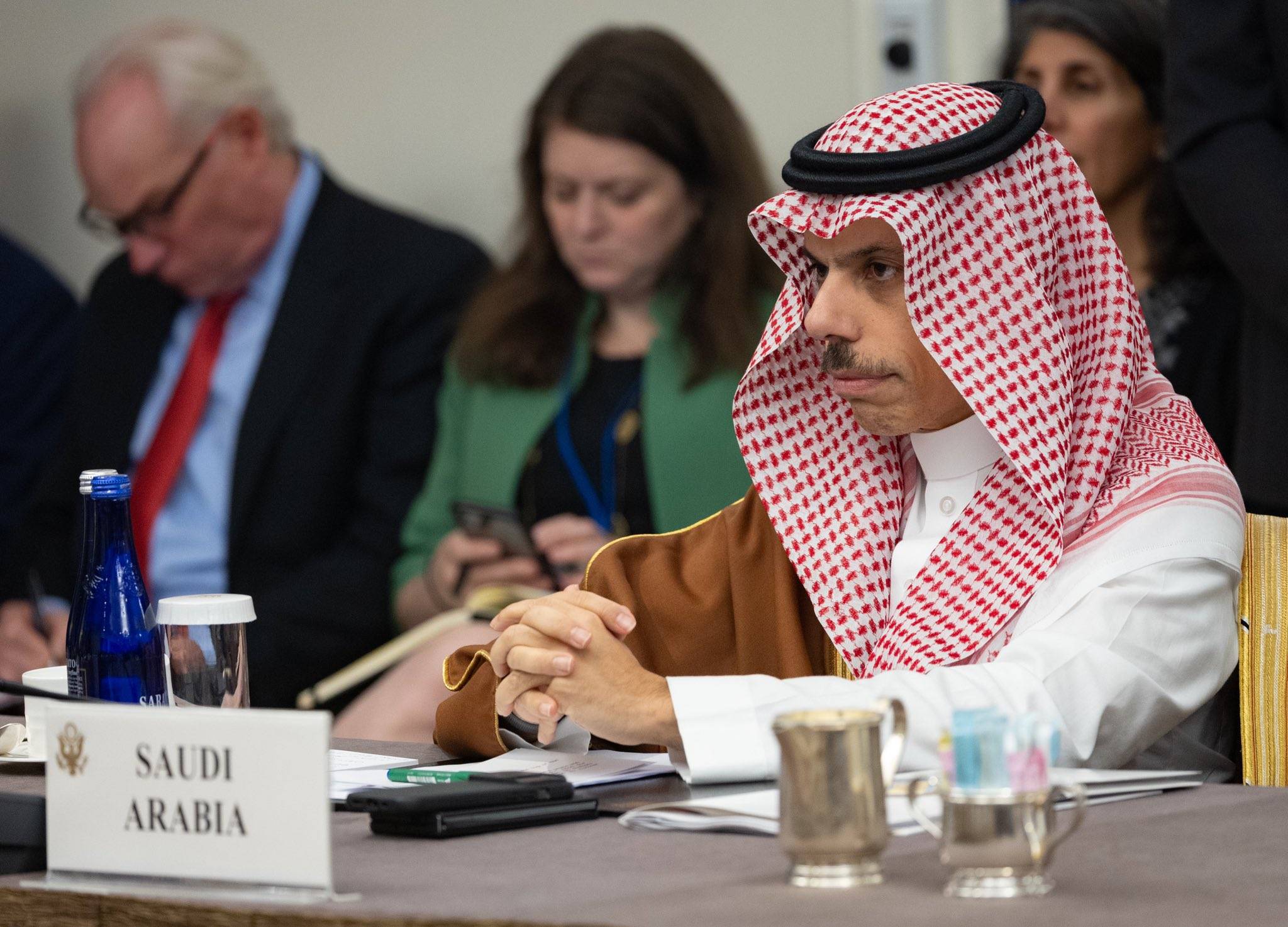 الأمير فيصل بن فرحان خلال مشاركته في الاجتماع الوزاري الخليجي - الأميركي بنيويورك (واس)