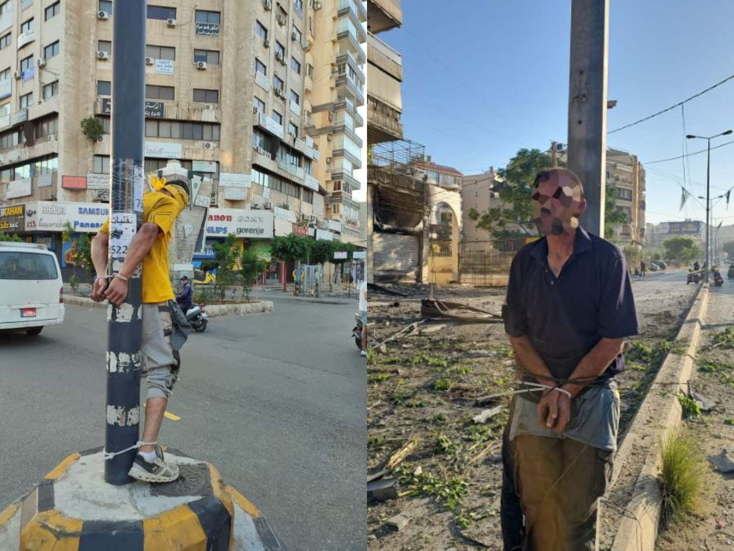 متهمون بالسرقة معلّقون على أعمدة في الضاحية الجنوبية (وسائل التواصل الاجتماعي)