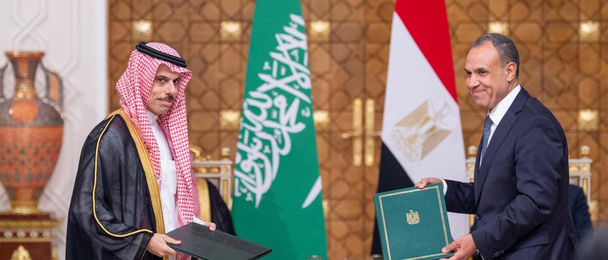 وزيرا الخارجية المصري والسعودي خلال توقيع الاتفاقية (واس)