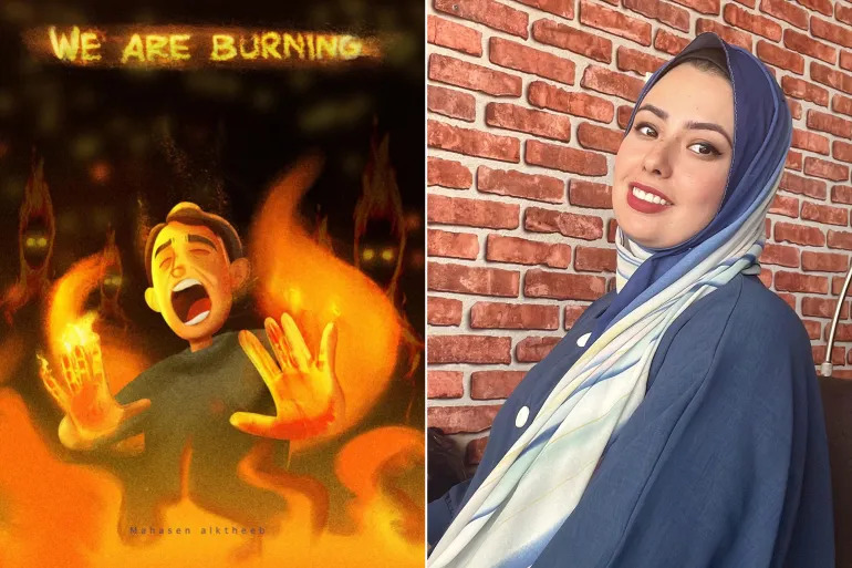 الفنانة الفلسطينية محاسن الخطيب وآخر أعمالها الفنية قبل استشهادها بساعات (مواقع التواصل الاجتماعي)