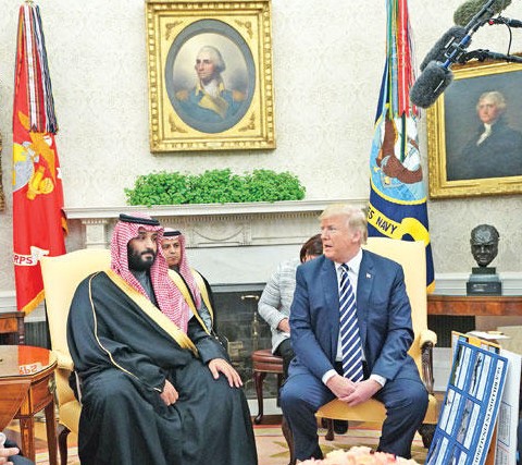 ترامب مستقبلاً الأمير محمد بن سلمان في لقاء سابق ( ارشيفية -أ ف ب) 