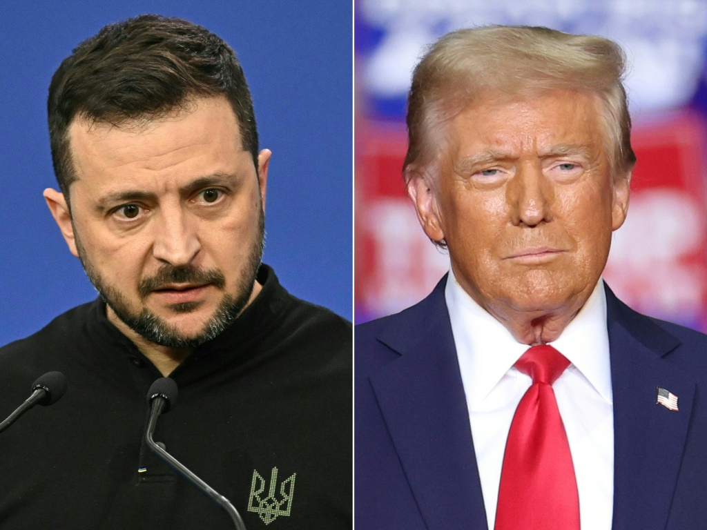 تحدث الرئيس الأوكراني فولوديمير زيلينسكي (يسار) والرئيس الأمريكي المنتخب دونالد ترامب بعد وقت قصير من انتخاب الأخير (أ ف ب)   