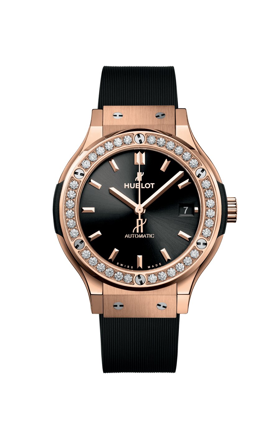 ساعة كلاسيكية بسوار أسود مطاطي - المصدر: Hublot