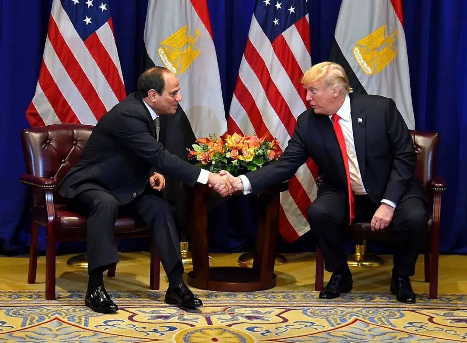 دونالد ترمب خلال لقاء عبد الفتاح السيسي على هامش «الدورة الـ73 للجمعية العامة للأمم المتحدة» في سبتمبر 2018 (الرئاسة المصرية)