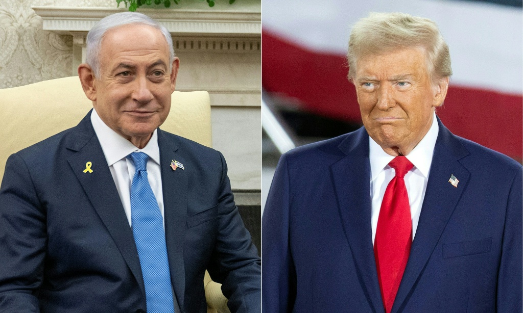 صورة مركّبة في السابع من تشرين الثاني/نوفمبر 2024 تظهر الرئيس الأميركي دونالد ترامب ورئيس الوزراء الإسرائيلي بنيامين نتانياهو في واشنطن العاصمة (أ ف ب)   