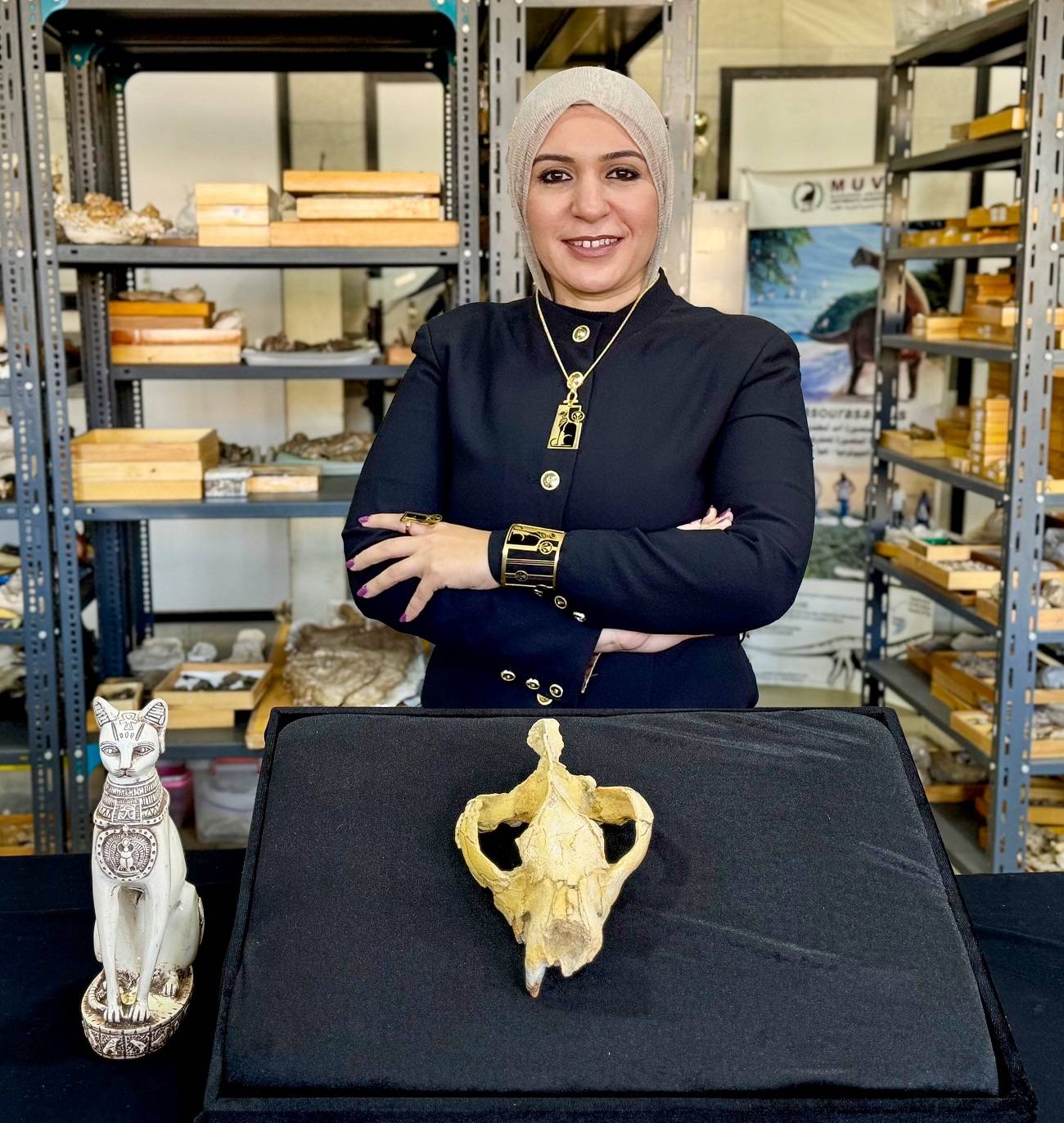 الدكتورة شروق الأشقر الباحثة الرئيسية للدراسة والفريق البحثي بمركز الحفريات الفقارية بجامعة المنصورة (سلام لاب)