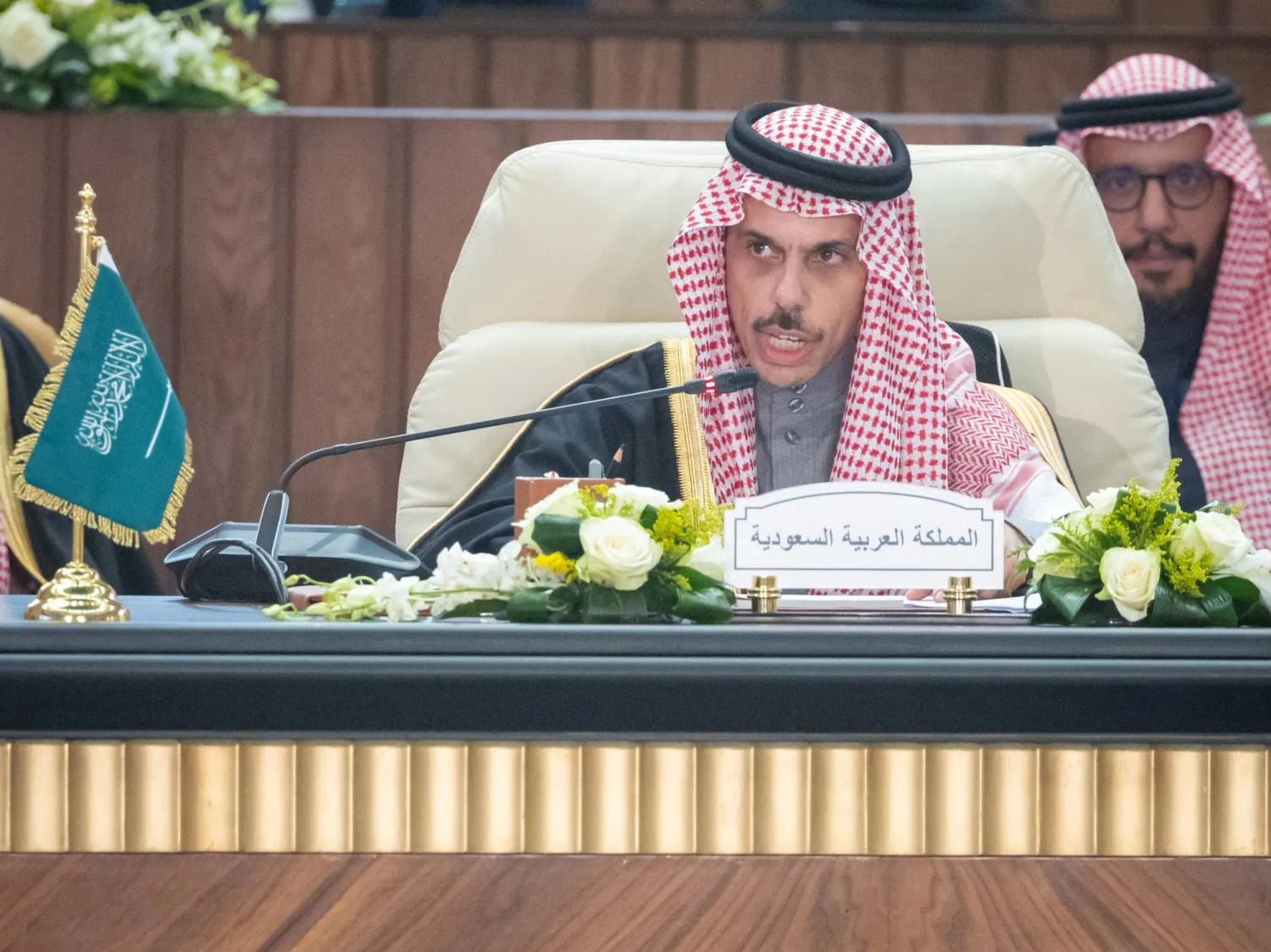 الأمير فيصل بن فرحان لدى إلقائه كلمة السعودية في القمة التي استضافتها القاهرة الثلاثاء (واس)