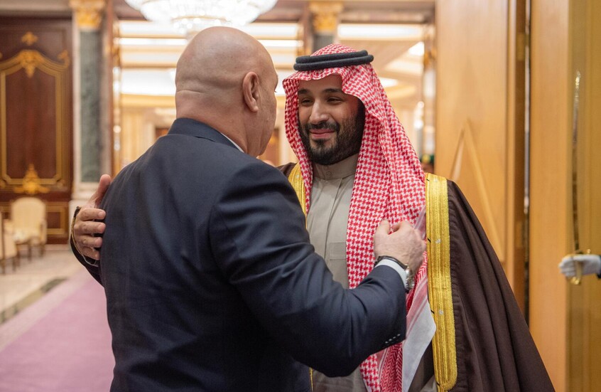 ولي العهد السعودي الأمير محمد بن سلمان يستقبل الرئيس اللبناني جوزيف عون في قصر اليمامة بالرياض (واس)