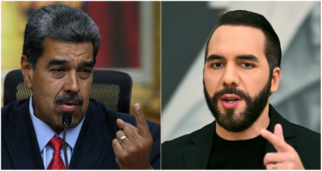 الرئيسان السلفادوري نجيب بوكيلة (يمين) والفنزويلي نيكولاس مادورو (أ ف ب)   