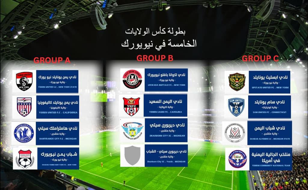جدول طولة الجاليات اليمنية الخامسة لكرة القدم في الولايات المتحدة الأمريكية (الأمة برس)