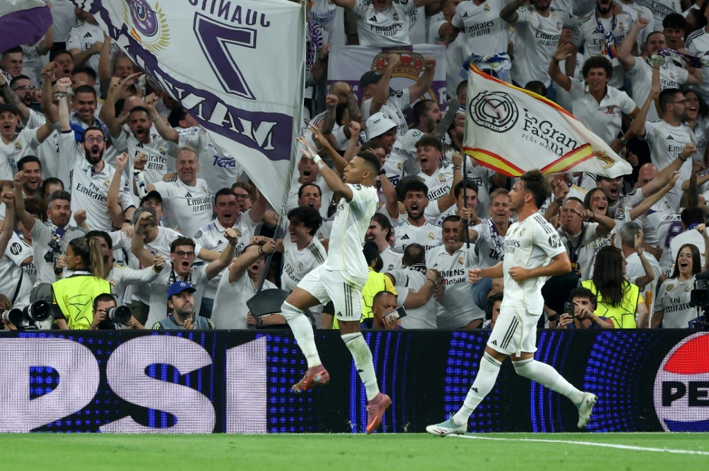 سجّل الفرنسي كيليان مبابي هدفين بمواجهة مرسيليا الفرنسي في افتتاح دوري أبطال أوروبا لكرة القدم الثلاثاء في 16 أيلول/سبتمبر 2025 (أ ف ب)