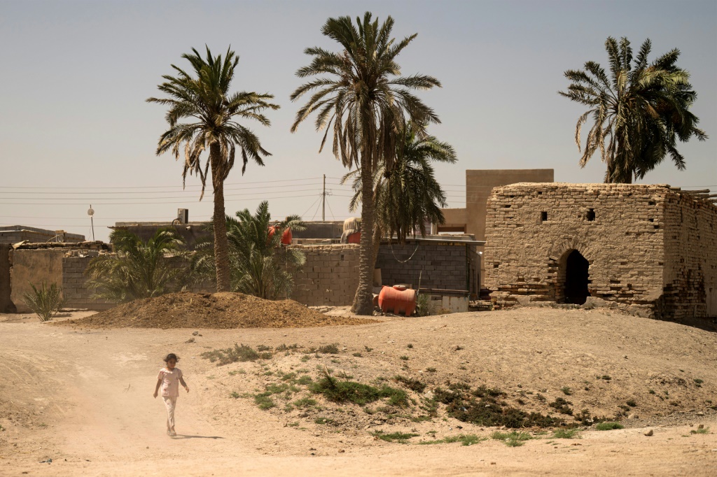 مشهد من منطقة المسحب في شمال محافظة البصرة العراقية والتي يعاني سكانها زيادة ملوحة المياه (ا ف ب)