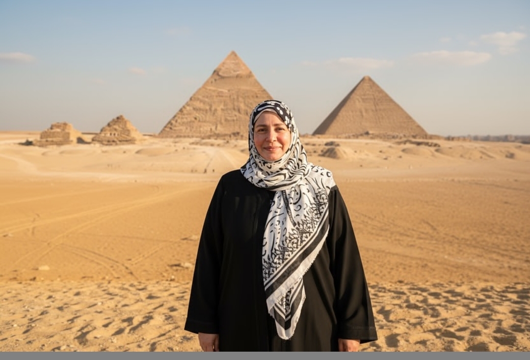 عبلة كامل تثير التساؤلات من أمام الأهرامات المصرية (متداول على مواقع التواصل الاجتماعي)