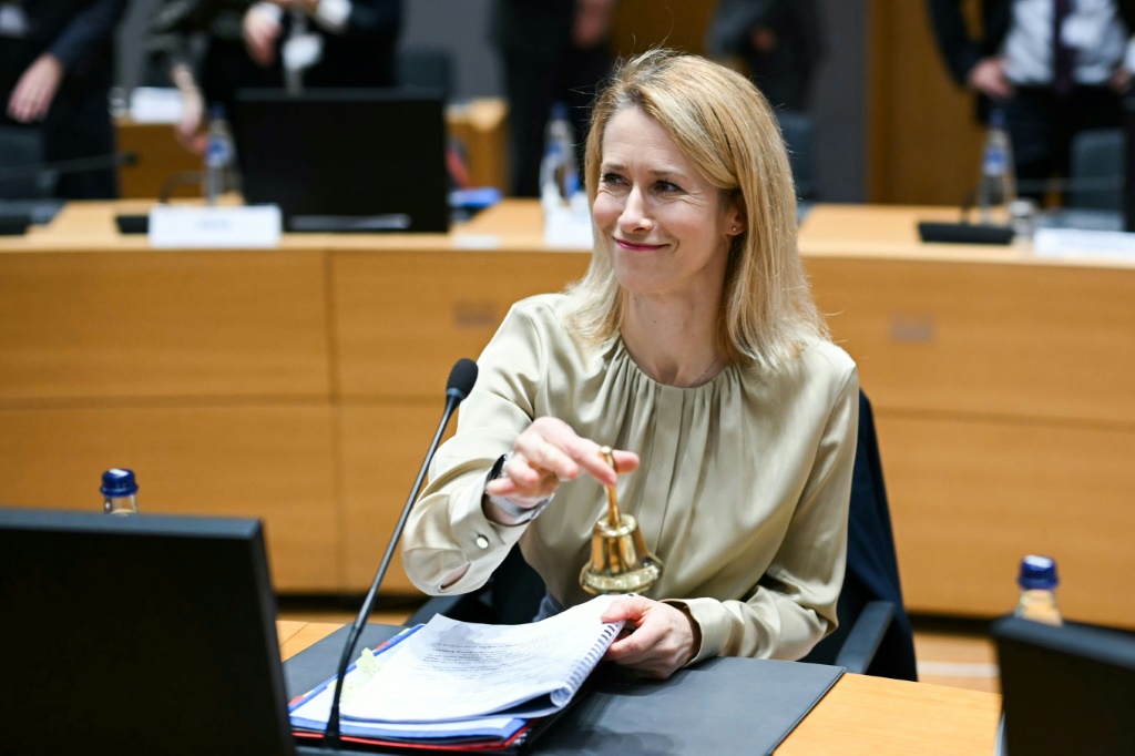 مسؤولة الشؤون الخارجية في الاتحاد الأوروبي كايا كالاس خلال جلسة في مقر الاتحاد في بروكسل في 20 تشرين الثاني/نوفمبر 2025 (ا ف ب)