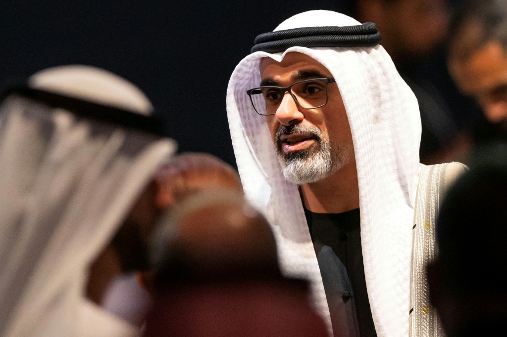 ولي عهد أبوظبي الشيخ خالد بن محمد بن زايد آل نهيان في أبوظبي في 9 تشرين الأول/أكتوبر 2025 (ا ف ب)