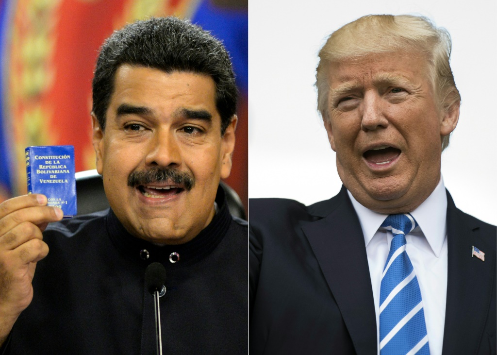  الرئيس الأمريكي دونالد ترامب ونظيره الفنزويلي نيكولاس مادورو، (ا ف ب)