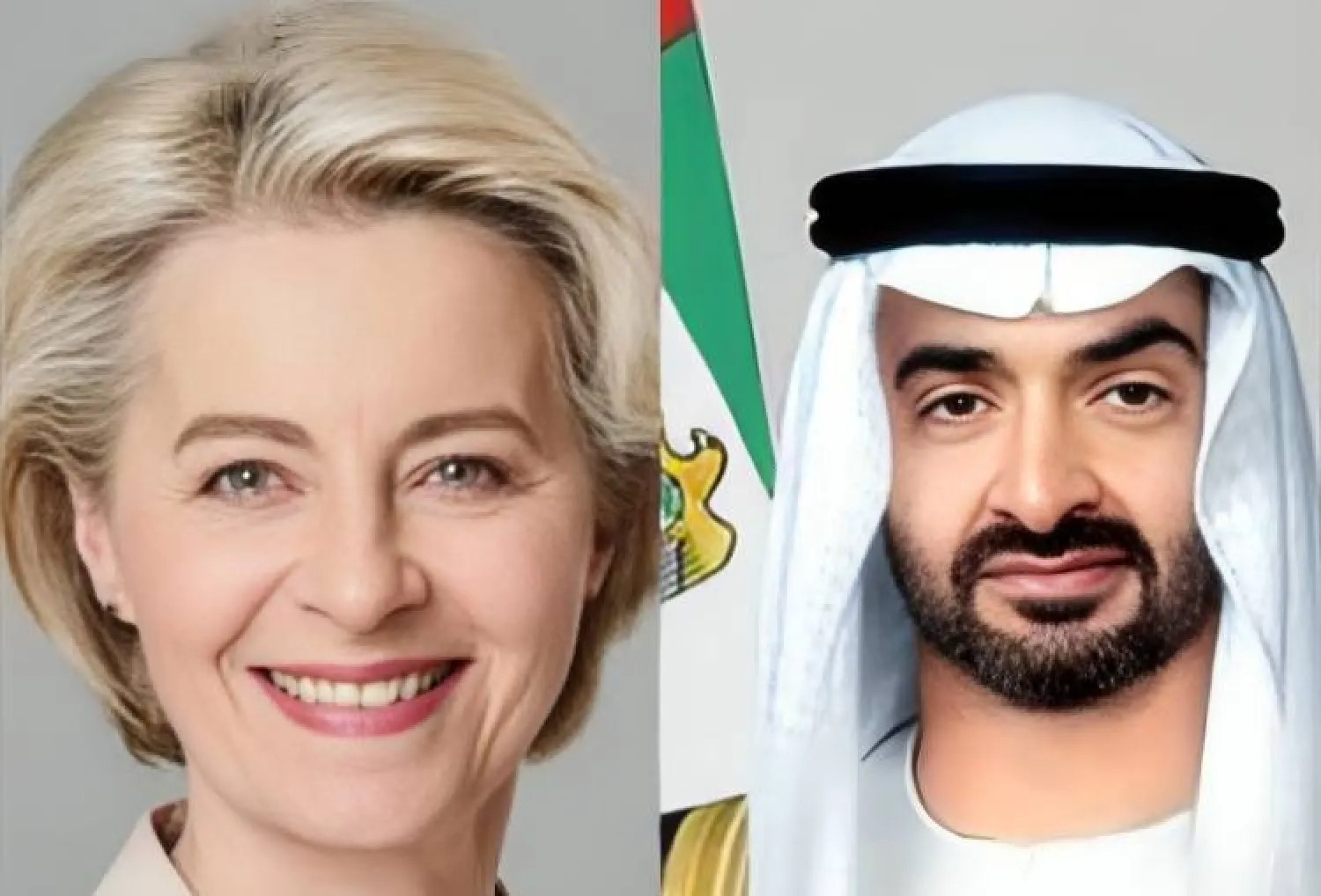 الشيخ محمد بن زايد آل نهيان رئيس دولة الإمارات مع أورسولا فون دير لاين رئيسة المفوضية الأوروبية (وام)
