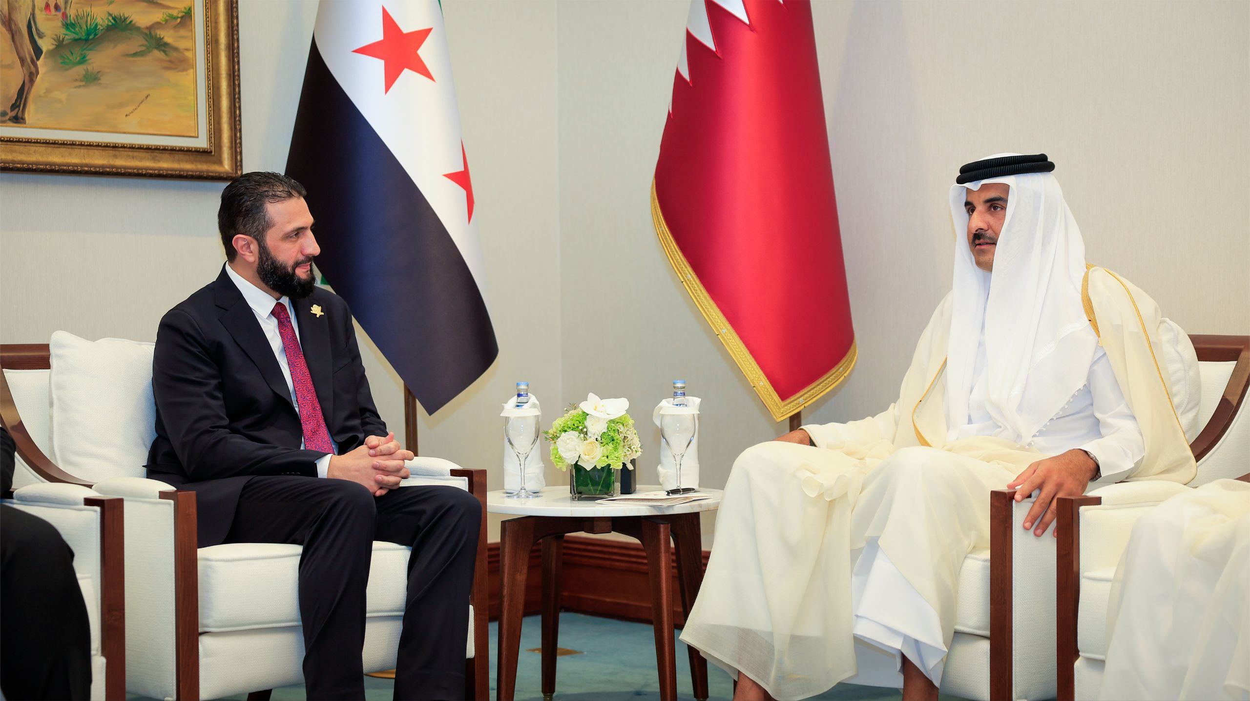 أمير قطر ورئيس سوريا أكدا أهمية تعزيز العلاقات الثنائية