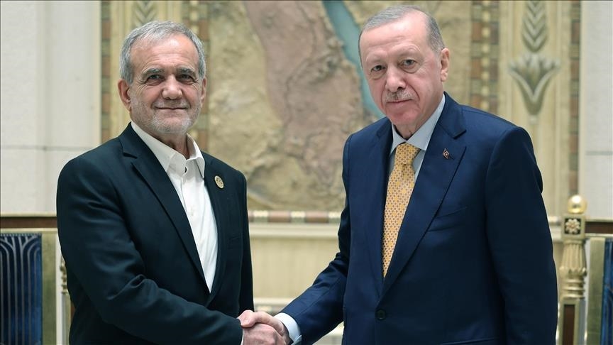 الرئيس أردوغان يبحث مع بزشكيان العلاقات الثنائية وقضايا إقليمية (الأناضول)