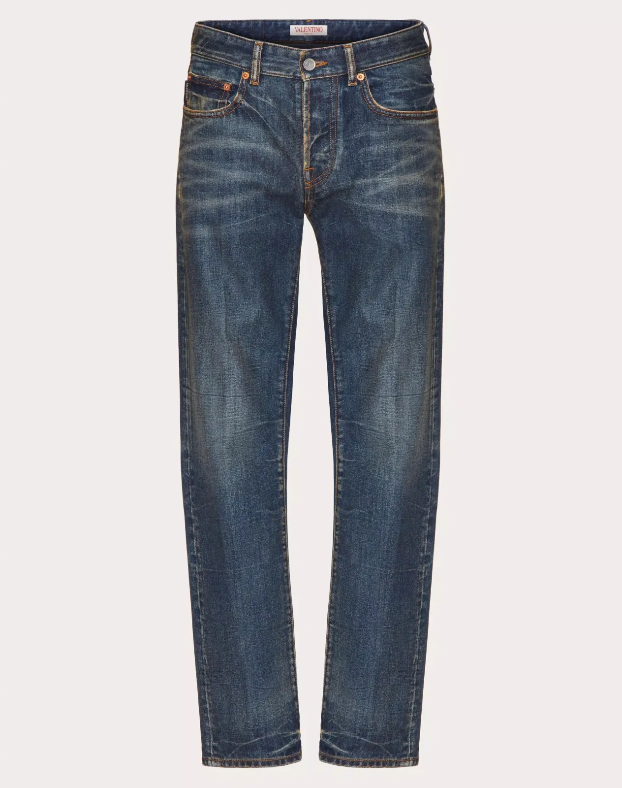 سروال DENIM PANTS WITH METALLIC V DETAIL - المصدر : Valentino