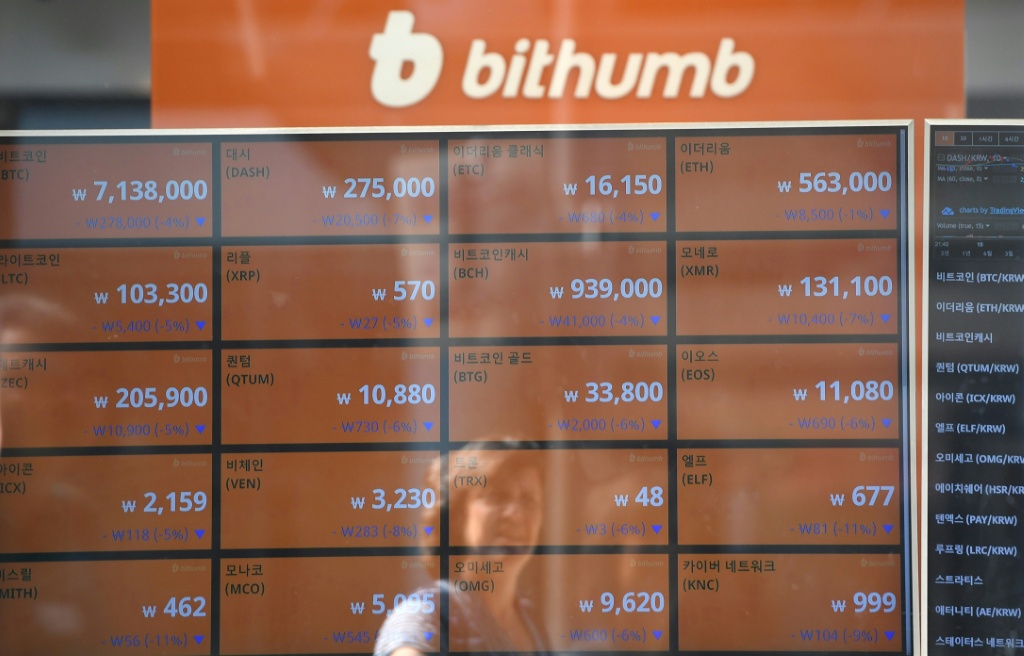 لوحة بأسعار العملات الرقمية في سيول في 20 حزيران/يونيو 2018 (ا ف ب)