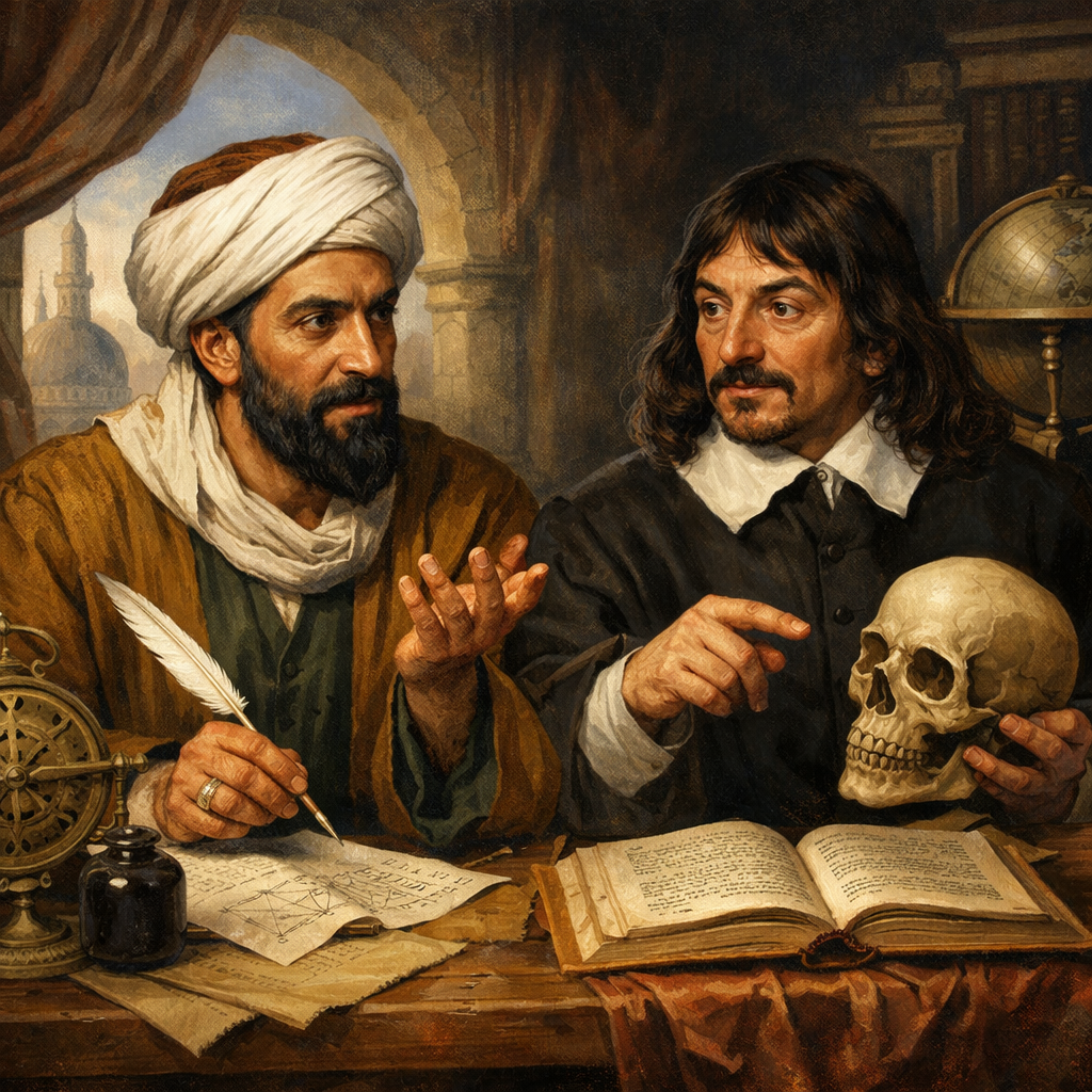 الإمام أبو حامد الغَزَالي والفَيلسوف رينيه ديكارت (الأمة برس - ذكاء صناعي)
