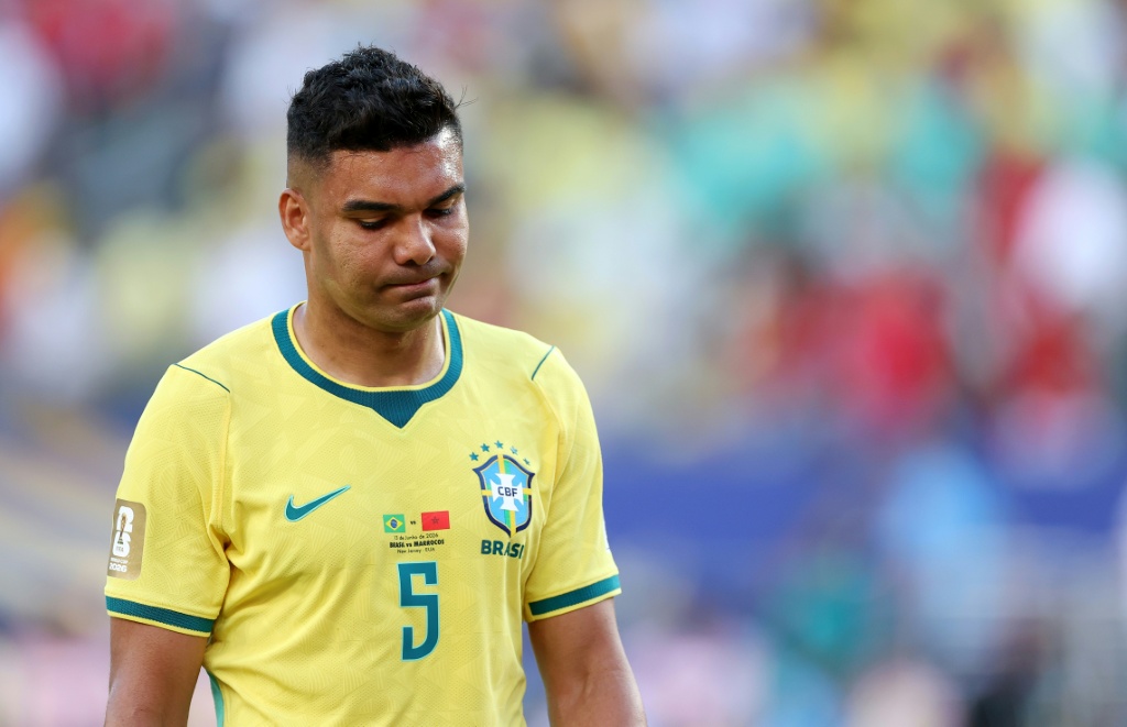 كازيميرو خلال مباراة البرازيل مع المغرب في مونديال 2026. إيست راذفورد، نيوجيرزي، في 13 حزيران/يونيو 2026 (ا ف ب)