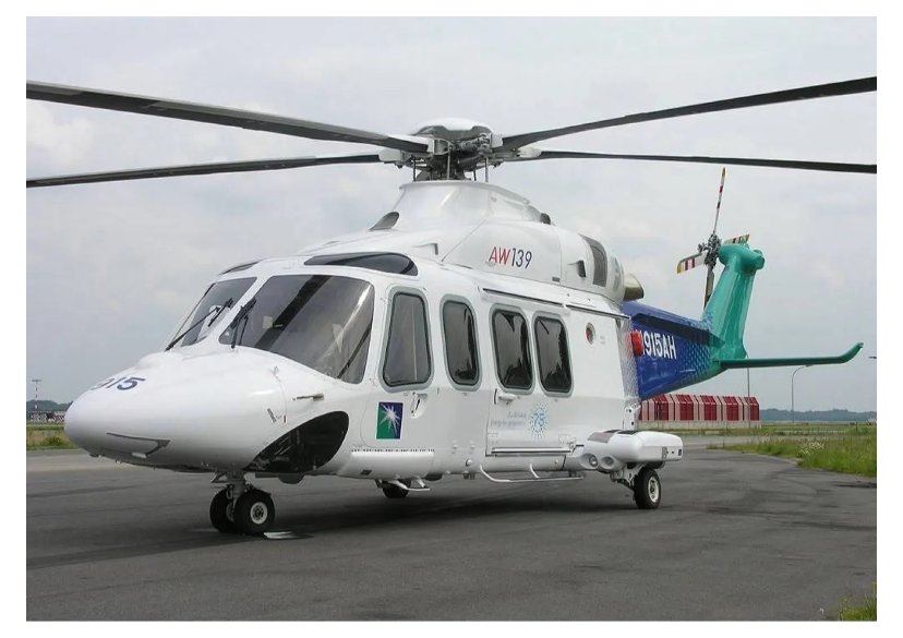 نموذج من الطائرة المروحية من طراز ليوناردو AW139 المستخدمة في أسطول طيران أرامكو وتتسع لـ 14 راكباً (اعلام سعودي)
